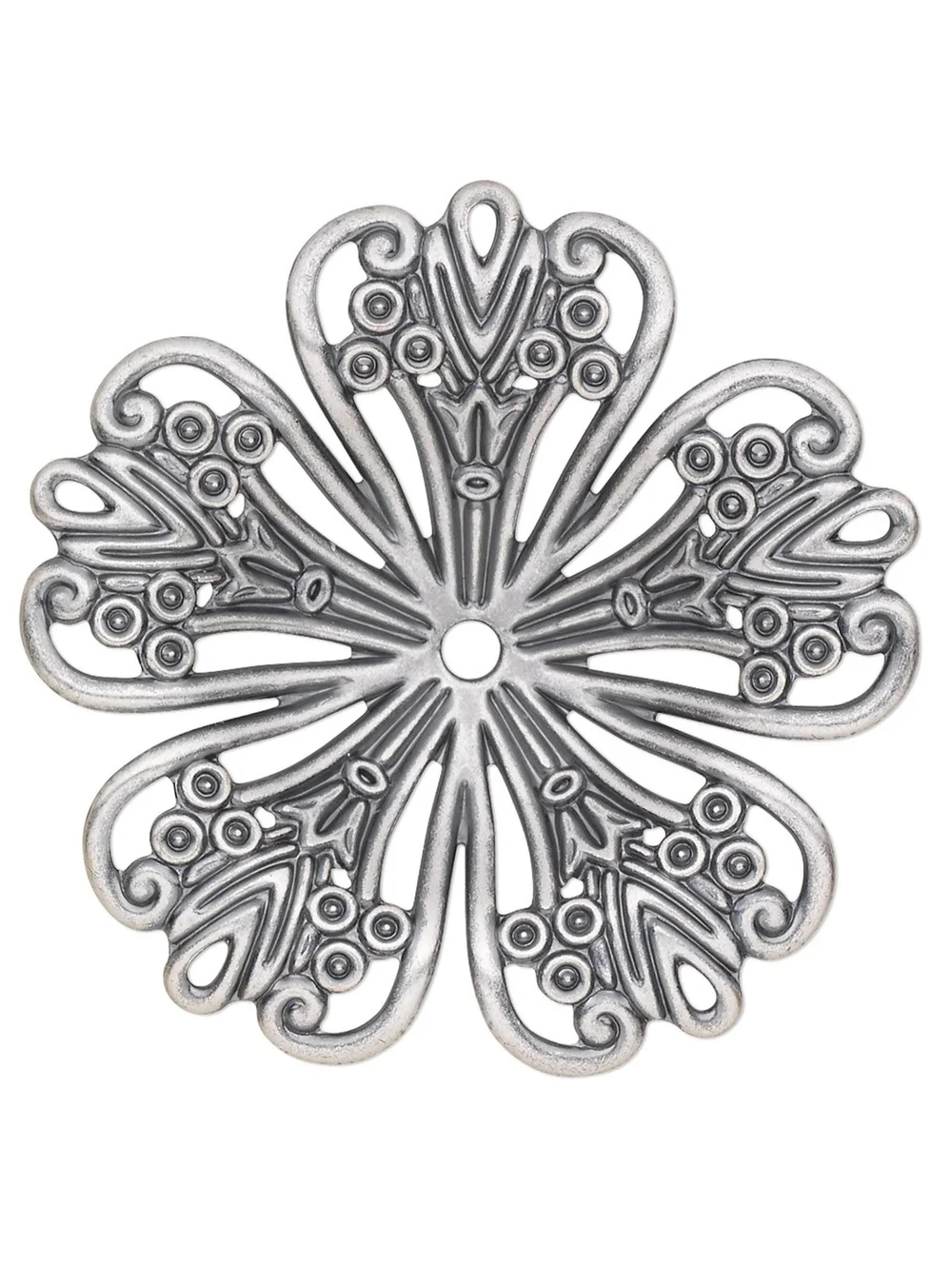 Fancy Concave 5-Petal Flower 42mm Antique Silver Plated Filigrees Pendants 2 pcs